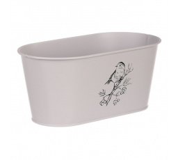 Truhlík kovový - motiv ptáčka, barva šedá