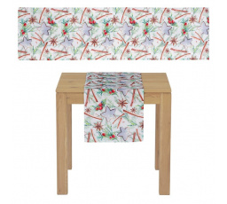 Běhoun s vánočním motivem - bílý podklad, 100% polyester, 40 x 150 cm.