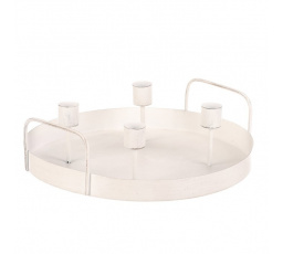 Svícen kovový - na 4 kónické svíčky, kruhový, bílý