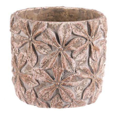 Obal na květiny - velký kulatý, vzor květin, beton