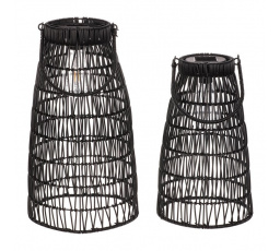 Lucerna z polyratanu - kónická, LED osvětl., černá, cena za sadu 2 ks