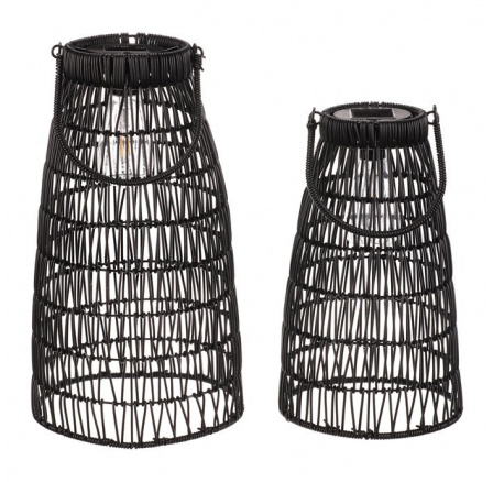 Lucerna z polyratanu - kónická, LED osvětl., černá, cena za sadu 2 ks