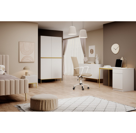 NICOLE PSACÍ STŮL 120 1D1SZ - bílý mat / zlatý rám