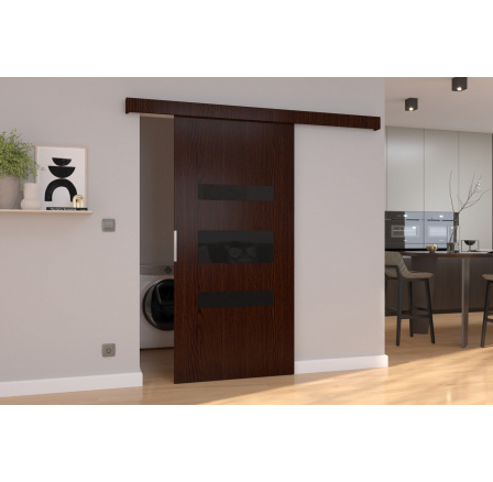 Posuvné dveře na stěnu DESIO 96 Wenge+Black Lacobel