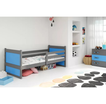 Dětská postel RICO 90x200 cm, bez matrace, Grafit/Modrá