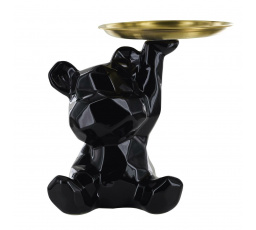 Figurka Medvídek origami se zlatým podnosem černá