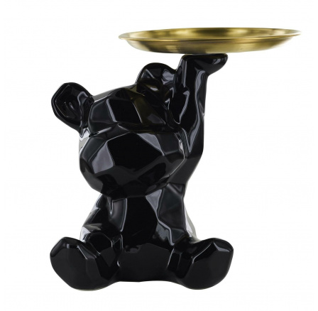 Figurka Medvídek origami se zlatým podnosem černá