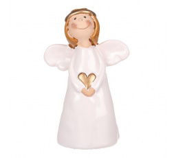 Anděl - keramická figurka, bílá se zlatým srdcem