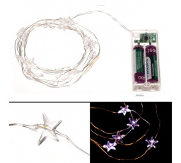 Řetěz s LED světýlky - časovač, hvězdičky, studená bílá barva, 2 m/20 LED