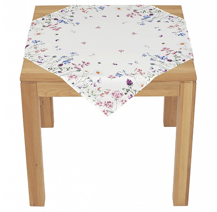 Ubrus - barevné luční kvítí, bílý základ, 100 % polyester, 80 x 80 cm Ubrus - barevné luční kvítí, bílý základ, 100 % polyester, 80 x 80 cm