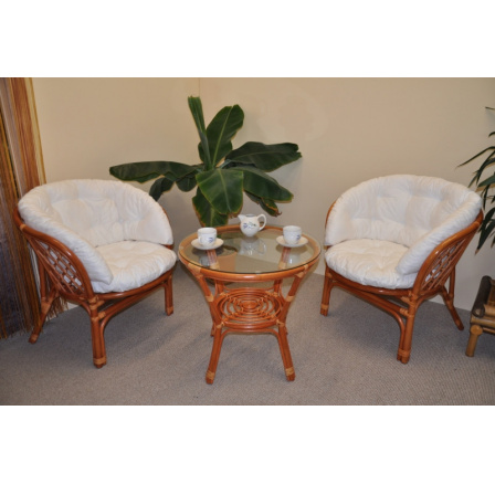 Ratanová sedací souprava Bahama koňak  2+1, polstry bílé MAXI