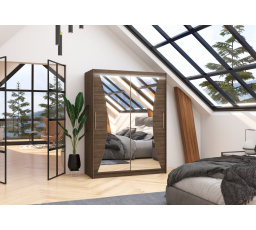 Posuvná skříň se zrcadlem a LED osvětlením MAX 150 Choco+Choco