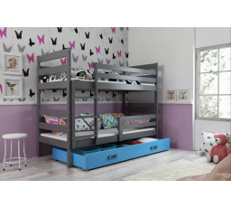 Dětská patrová postel ERYK se šuplíkem 80x160 cm, bez matrací, Grafit/Modrá