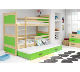 Dětská patrová postel RICO 3 s přistýlkou 80x190 cm, včetně matrací, Přírodní/Zelená