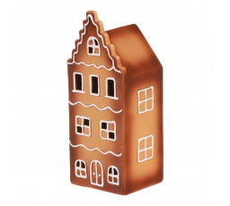 Domeček perníkový - keramika, LED osvětlení, hnědý