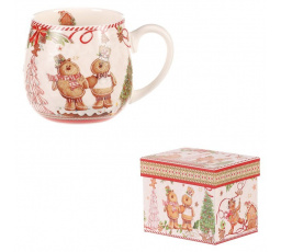 Hrneček vánočně malovaný v dárkové krabičce -  porcelán, barevný