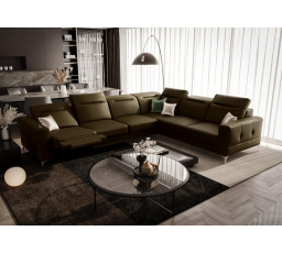Rohová sedací souprava MALIBU MAX , relax 320x250 přírodní kůže - levá, Kůže olivově hnědá