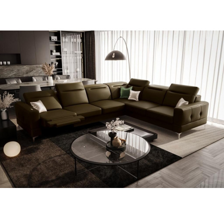 Rohová sedací souprava MALIBU MAX , relax 320x250 přírodní kůže - levá, Kůže olivově hnědá Rohová sedací souprava MALIBU MAX , relax 320x250 přírodní kůže - levá, Kůže olivově hnědá