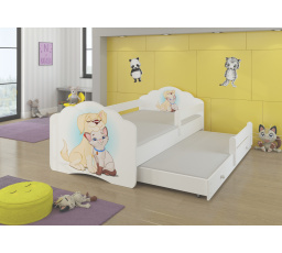 Dvojlůžko s bariérkou a matracemi CASIMO II DOG AND CAT 160x80 Bílá