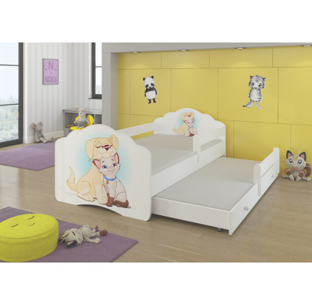 Dvojlůžko s bariérkou a matracemi CASIMO II DOG AND CAT 160x80 Bílá