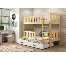 Dětská patrová postel KUBUS 3 s přistýlkou 90x200 cm, včetně matrací, Přírodní/Bílá