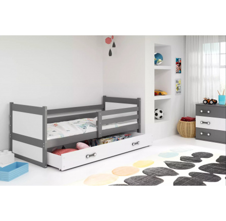 Dětská postel RICO 90x200 cm se šuplíkem, bez matrace, Grafit/Bílá