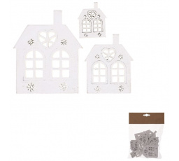 Domeček dřevěný - mix velikostí, bílý, cena za balení (18 ks)