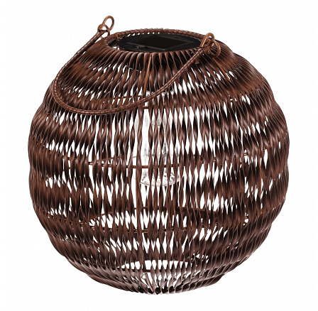 Lucerna - umělý ratan, kulatá, LED osvětl., vel. L, tmavě hnědá