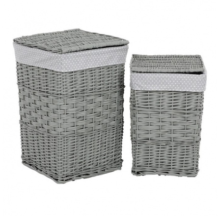 Koš prádelní - proutí, šedý, s víkem, cena za sadu 2 ks
