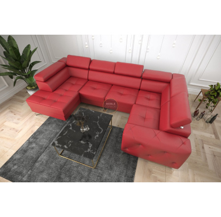 Rohová sedací souprava ORION MAX II s funkcí spaní 165x350x185 cm přírodní kůže - červená kůže, pravá Rohová sedací souprava ORION MAX II s funkcí spaní 165x350x185 cm přírodní kůže - červená kůže, pravá
