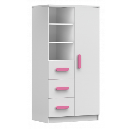 Regál 80 3S1D SMYK I - 05, Bílá Mat/Růžová