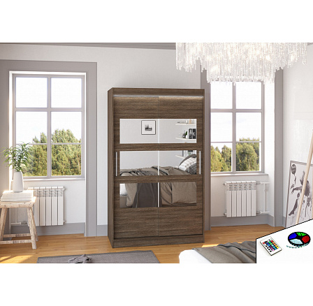 Posuvná skříň se zrcadlem a LED osvětlením KOLORADO 120 Choco Posuvná skříň se zrcadlem a LED osvětlením KOLORADO 120 Choco