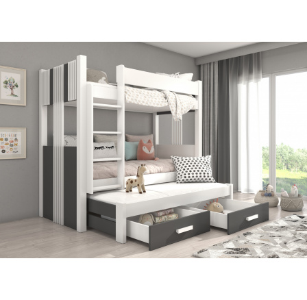 Třílůžková patrová postel s matracemi ARTEMA 180x80 Bílá+Antracit