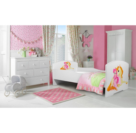 Postel s matrací PEPE GIRL WITH UNICORN 160x80 Bílá