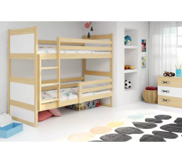 Dětská patrová postel RICO 90x200 cm, včetně matrací, Přírodní/Bílá