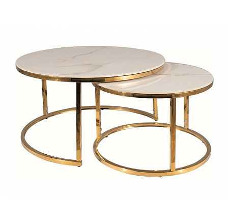 Konferenční stůl PORTAFINO A - sada, efekt bílého mramoru/zlatá Konferenční stůl PORTAFINO A - sada, efekt bílého mramoru/zlatá