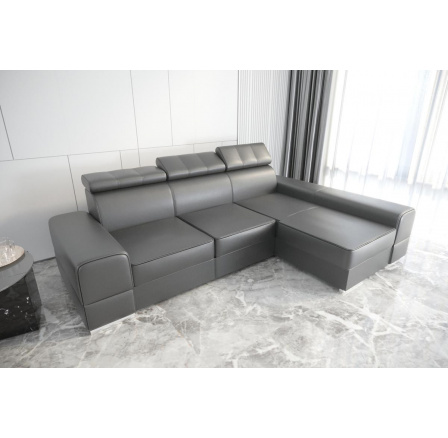 Rohová sedací souprava ROYAL přírodní kůže 295x185 - šedá kůže , pravá
