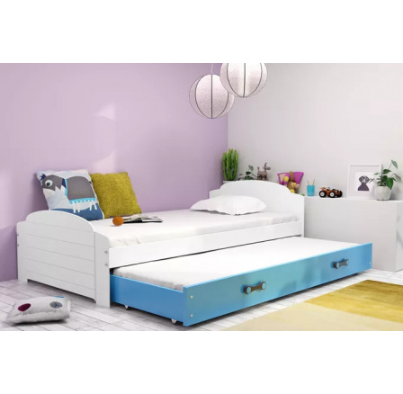 Dětská postel LILI s přistýlkou 90x200 cm, včetně matrací, Bílá/Modrá