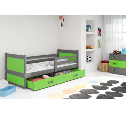 Dětská postel RICO 90x200 cm se šuplíkem, s matrací, Grafit/Zelená