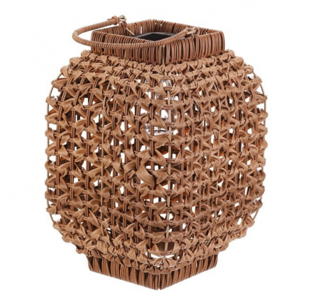 Lucerna z polyratanu - hranatá, LED osvětlení, vel. L, světle hnědá