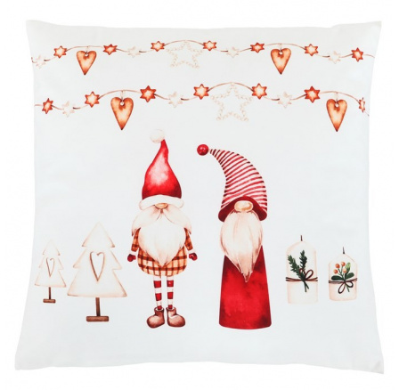 Polštář sametový s výplní - vánoční se skřítky, 100% polyester, 45 x 45 cm