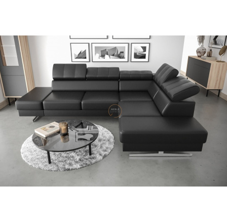 Rohová sedací souprava EMPORIO 225x300 přírodní kůže - černá kůže , pravá