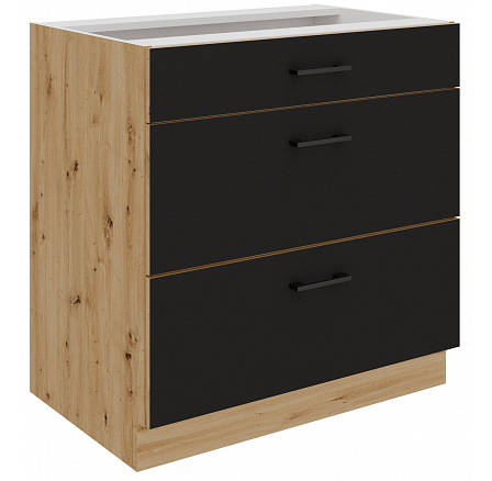Dolní skříňka MODENA - 80 D 3S BB Premium Box, Dub Artisan/Černý mat+Dub Artisan Dolní skříňka MODENA - 80 D 3S BB Premium Box, Dub Artisan/Černý mat+Dub Artisan