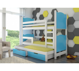 Třílůžková patrová postel s matracemi LETICIA White+Blue