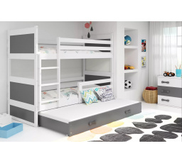 Dětská patrová postel RICO 3 s přistýlkou 90x200 cm, bez matrací, Bílá/Grafit