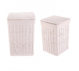 Koš prádelní - proutěný, s víkem, bílý, cena za sadu 2 ks