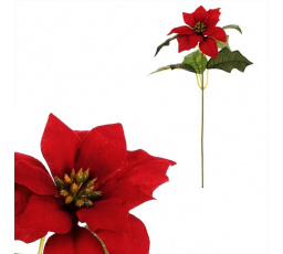 Vánoční růže - umělá řezaná s listy, červený květ