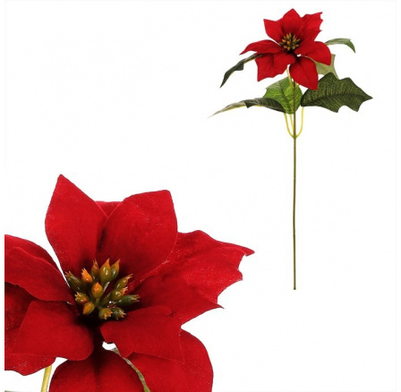Vánoční růže - umělá řezaná s listy, červený květ Vánoční růže - umělá řezaná s listy, červený květ