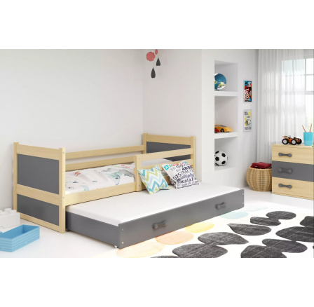 Dětská postel RICO s přistýlkou 90x200 cm, bez matrace, Přírodní/Grafit