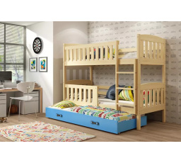Dětská patrová postel KUBUS 3 s přistýlkou 80x190 cm, včetně matrací, Přírodní/Modrá